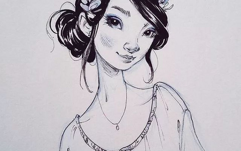 她的线条非常飘逸，动态感十足