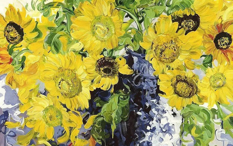 她的花卉作品，画风张扬，颜色鲜艳！