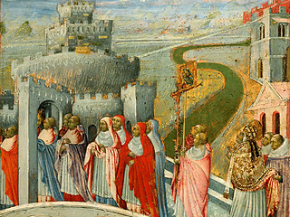 乔万尼·迪·保罗《圣格雷戈里在圣天使城堡的游行》高清绘画下载
