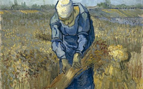【 名画赏析】梵高《绑乾草的农妇》高清油画作品下载