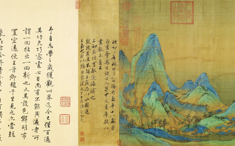 【中国十大传世名画之一】王希孟《千里江山图》高清油画作品下载