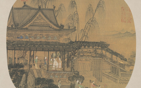 【国画山水】李嵩《水殿招凉图》高清油画作品下载