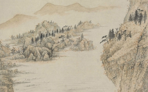 【国画赏析】石涛《对菊图》高清油画作品下载
