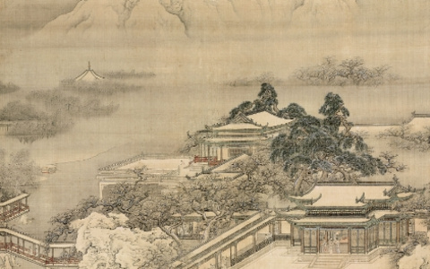 国宝细节鉴赏：袁江《梁园飞雪图》高清油画作品下载